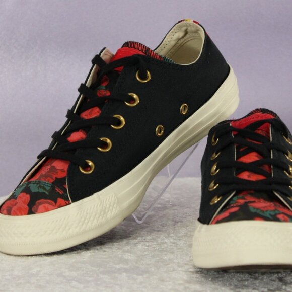 Converse Chuck Taylor All Star Black Cherry Red Egret Floral Canvas Sneaker Sz 6 - Picture 1 of 9